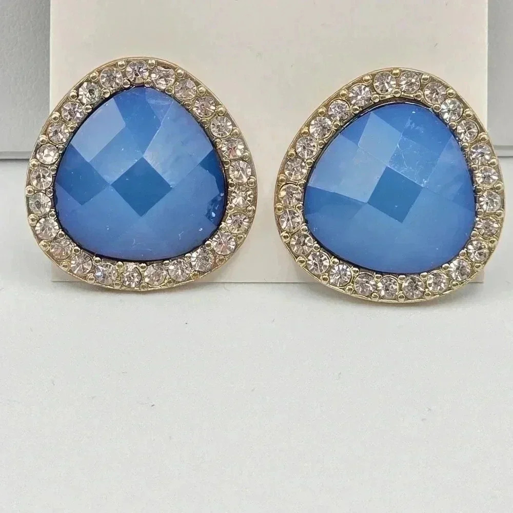 Blue Rhinestone Stud Large Boho Retro Hook Dangle Earrings Fashion Jewelry E59